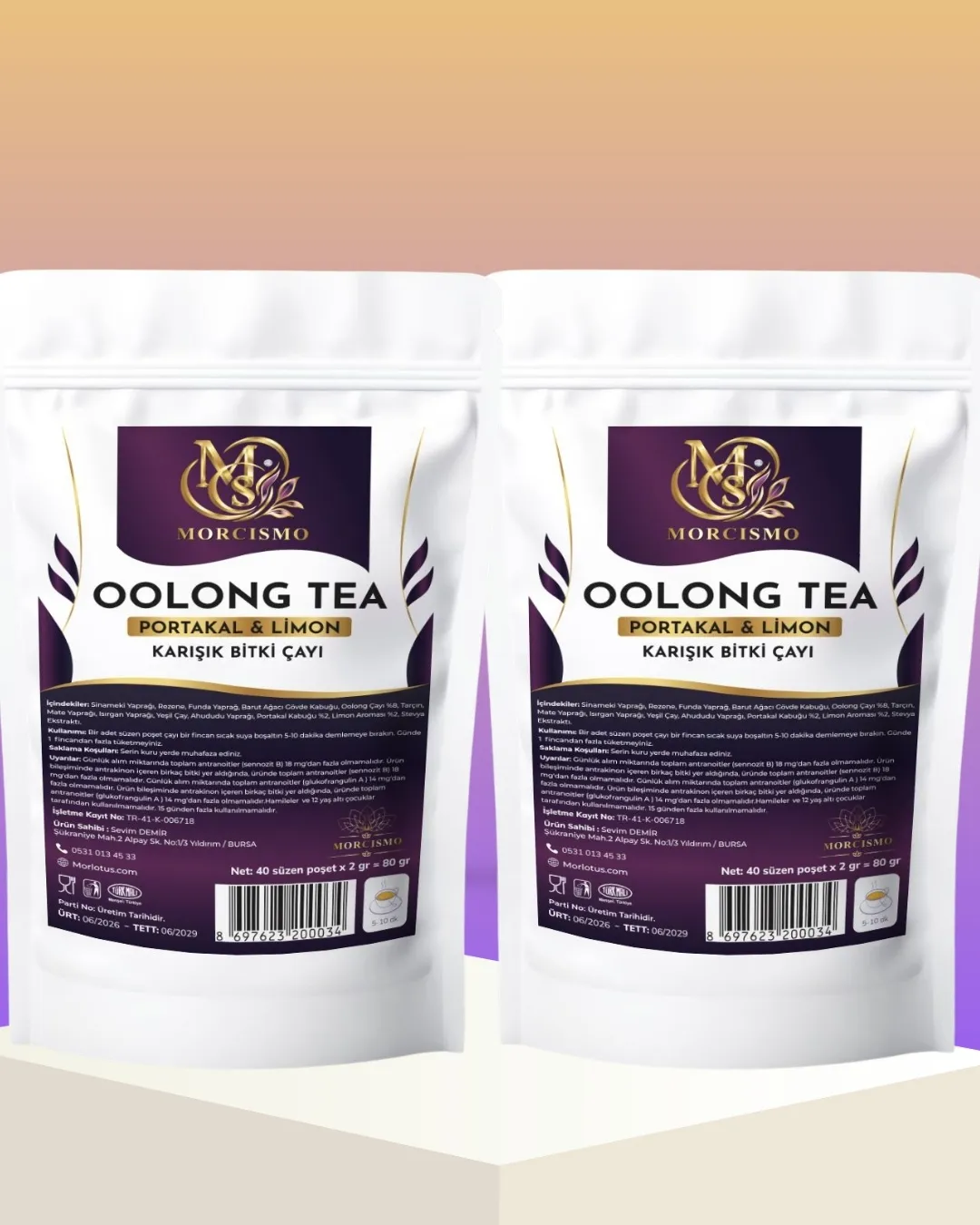 2 Adet Oolong Çayı (Portakal & Limon) İkili Set