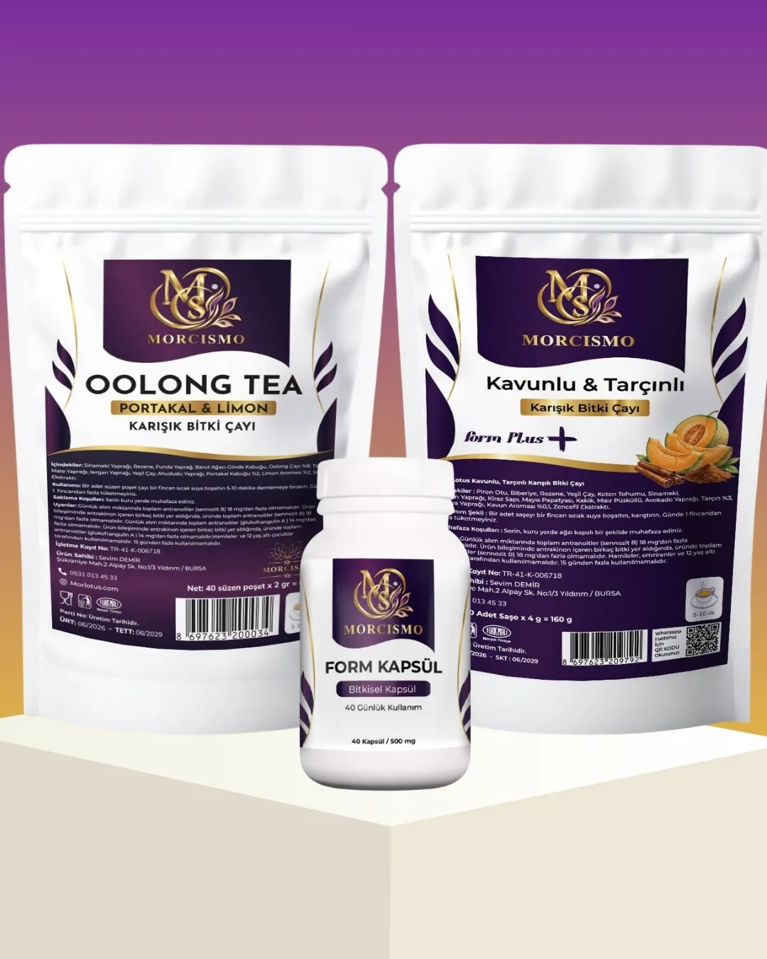 Form Kapsül,Bitkisel Oolong Çayı,Bitkisel Kavunlu Çay Üçlü Set