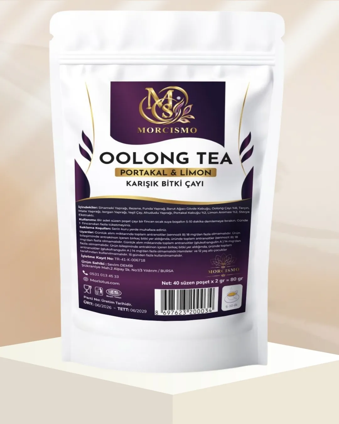 Mor Lotus Oolong Çayı (Portakal & Limon)